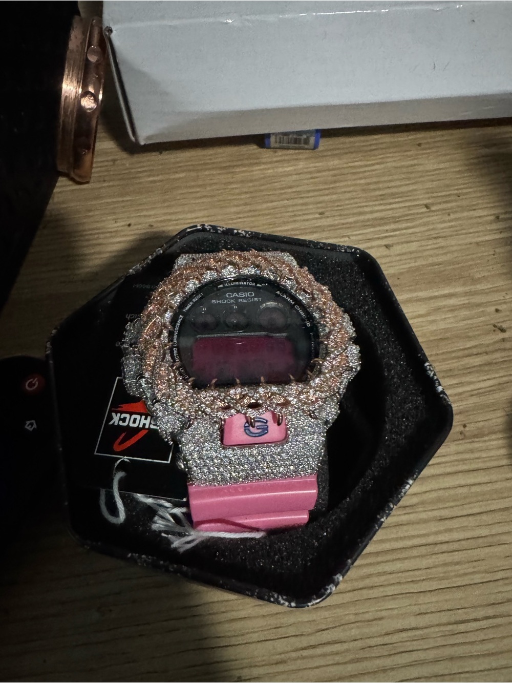 Casio G-Shock Pink and Silver Crystal-Encrusted Digital Watch - Picture 3 of 5